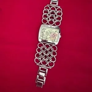 Ed Hardy Flower Dial Silver Tone Case Chain Link Style Band Watch 7 Inch Ed Hardy Men main image 3